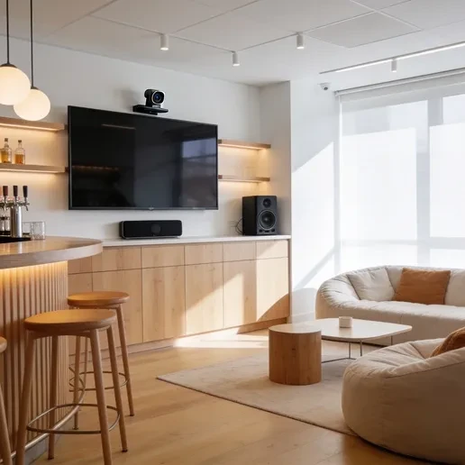 Salle vidéo immersive avec affichage grand format